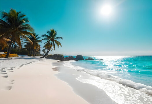Stunning Tropical Beach Scene with Palm Trees and Turquoise Water