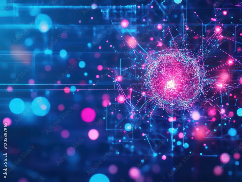 Poster Intricate Network of Interconnected Lines and Dots Forming a Dynamic Abstract Pattern Reflecting Technology and Connectivity in Modern Design