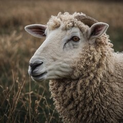 Obraz premium A sheep peeking from the side, partially hidden.