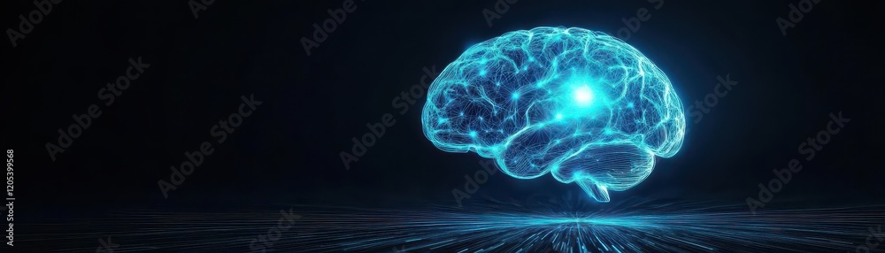 Poster A Blue Brain Illuminated in a Dimly Lit Room Evoking Intrigue and Mystery with Shadows Enhancing the Enigmatic Atmosphere and Thoughtful Reflection