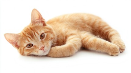 Obraz premium A relaxed cat comfortably rests on the floor, showcasing its calm demeanor and soft fur in a serene indoor setting.