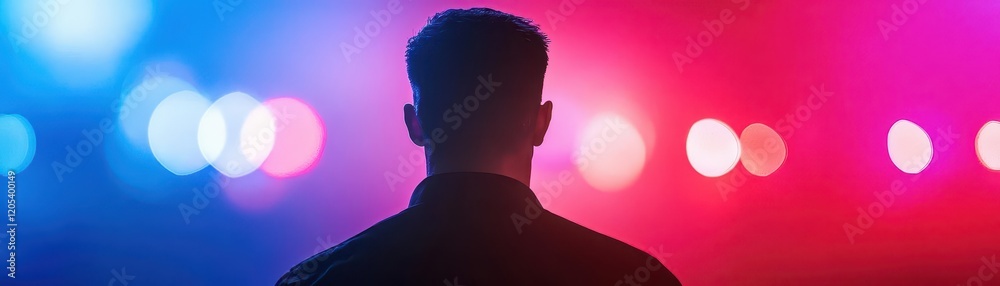 Aufkleber silhouette of a man against a vibrant colorful light display creating a dramatic and artistic atmosp