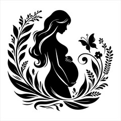 silhouette of a pregnant woman. Pregnant woman silhouette. A pregnant woman black icon on a white background
