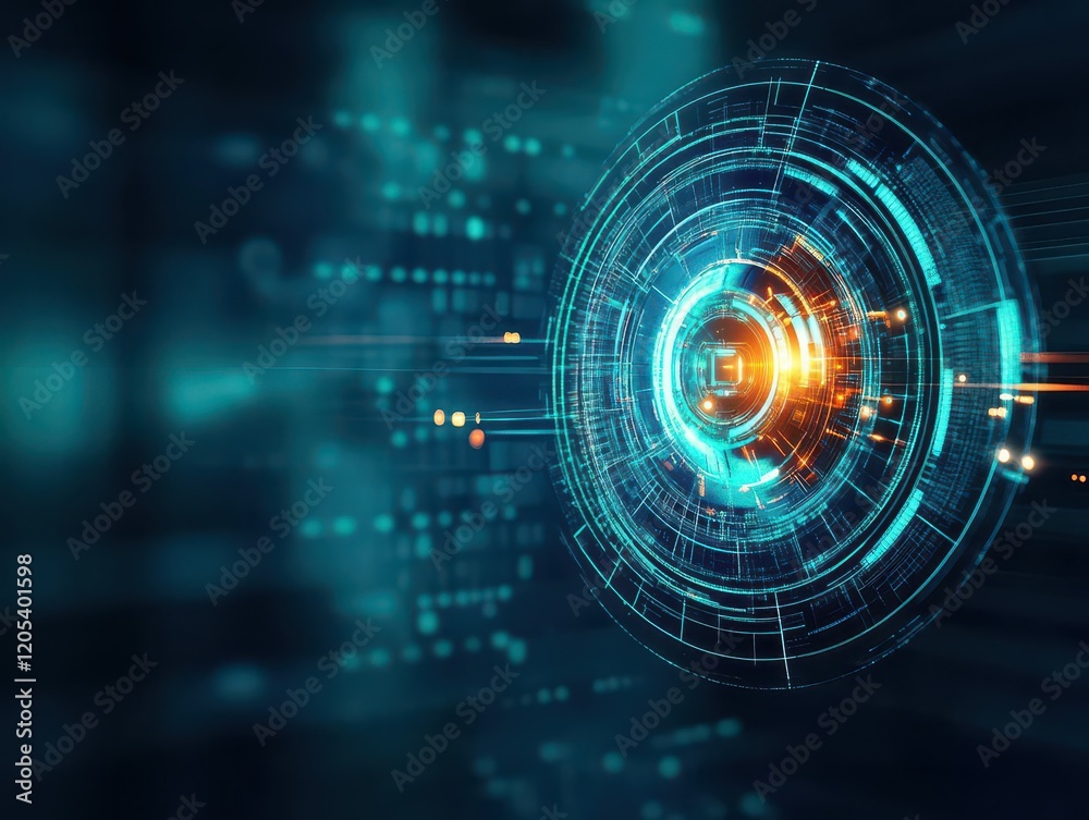 Poster futuristic blue and orange abstract background featuring a circular shape evoking a sense of moderni