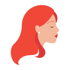 Woman with red hairstyle wearing white top and her eyes are closed
