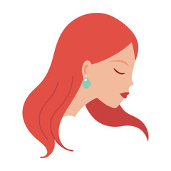 A minimalist cartoon illustration featuring a girl with auburn hair