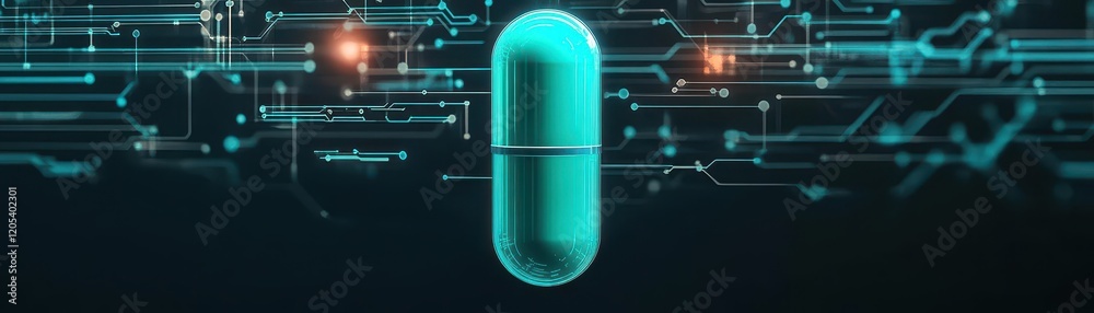 Aufkleber vibrant green pill illuminated against a deep black background showcasing the contrast between color
