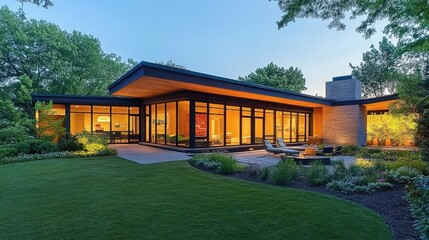 Minimalist modern house featuring large glass windows, spacious rooms, and sleek finishes, perfectly combining functionality with contemporary aesthetics