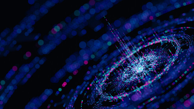 Big data artificial intelligence machine learning neural network flow complex information science innovation technology data analysis visualization cyberspace future. 3d rendering..