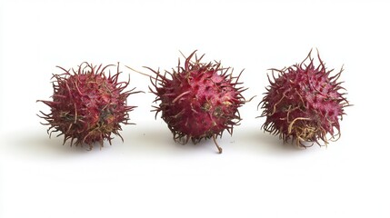 Three vibrant red fruits rest elegantly on a pristine white surface, showcasing their natural beauty and inviting a sense of freshness.