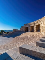 Acropolis Theatre is on full display in this high-definition image, its stone seating and stage area standing timelessly under a clear blue sky