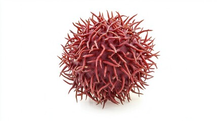 Fototapeta premium A vibrant red fruit adorned with striking red spikes, showcasing its unique and eye-catching appearance in a natural setting.