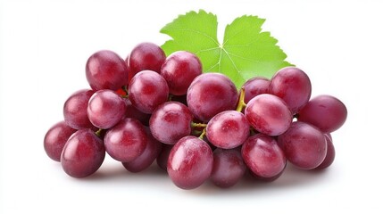 A cluster of fresh grapes accompanied by a vibrant green leaf, showcasing the natural beauty and richness of the fruit.