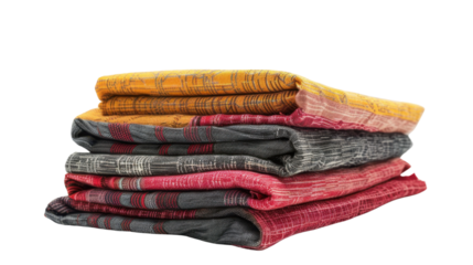 
colorful stack of folded clothes on transparent background