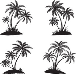 Set of Coconut Palm tree silhouette vector illustration.