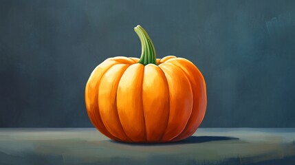 Single orange pumpkin on gray surface.