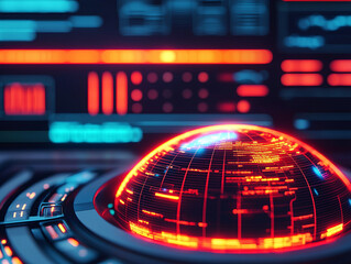Obraz premium Futuristic hub with glowing holographic globe and digital interface