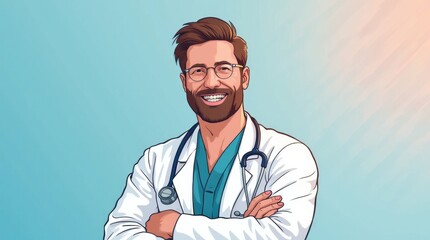 Doctor in White Comic Illustration