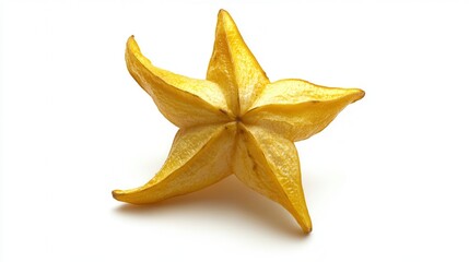Fototapeta premium A vibrant star fruit sliced in half, showcasing its unique star shape and juicy, translucent flesh, highlighting its tropical appeal and culinary versatility.