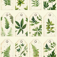 Botanical Labels Tags with leaf motifs Seamless pattern illustration
