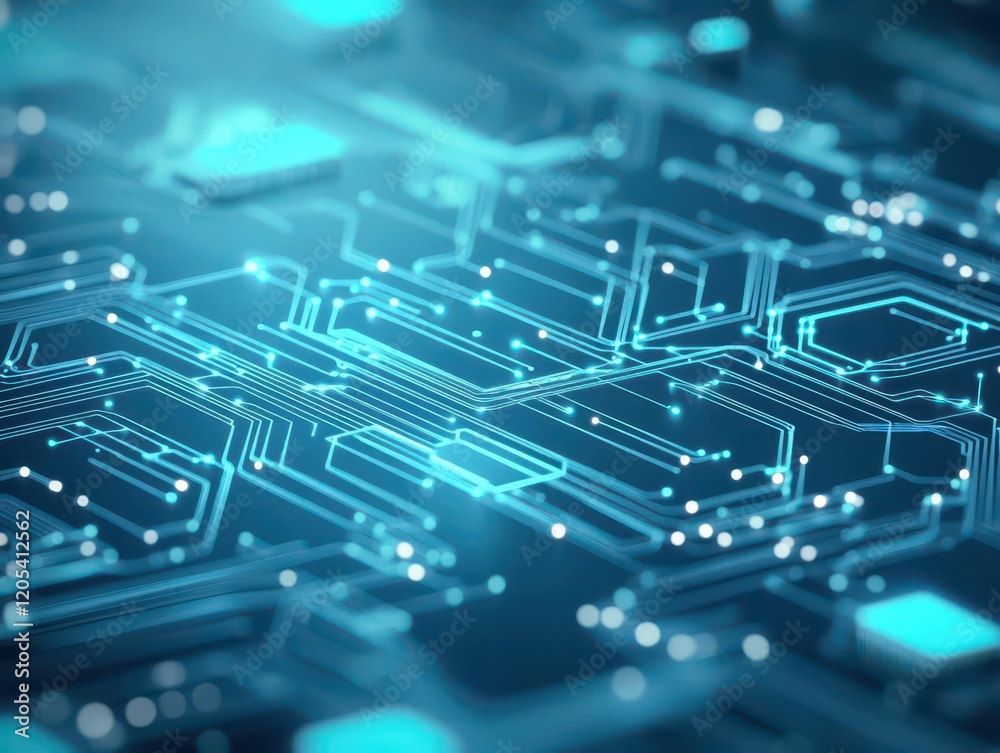 Leinwandbilder Intricate Circuit Board Design Illuminated by Vibrant Blue Lights Showcasing Advanced Technology in a Modern Digital Environment with High-Tech Aesthetics