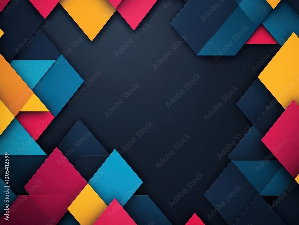 Leinwandbilder Vibrant and Colorful Geometric Shapes Forming an Intricate Pattern on a Deep Black Background Creating a Bold and Modern Artistic Visual Experience