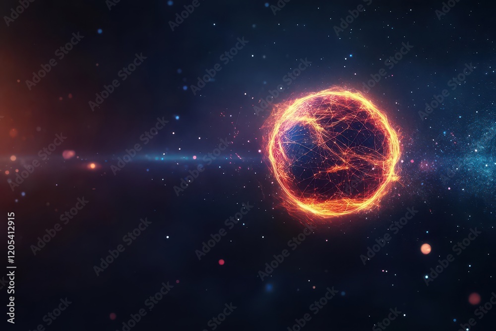 Aufkleber vibrant orange and blue sphere illuminated against a deep black background representing abstract art