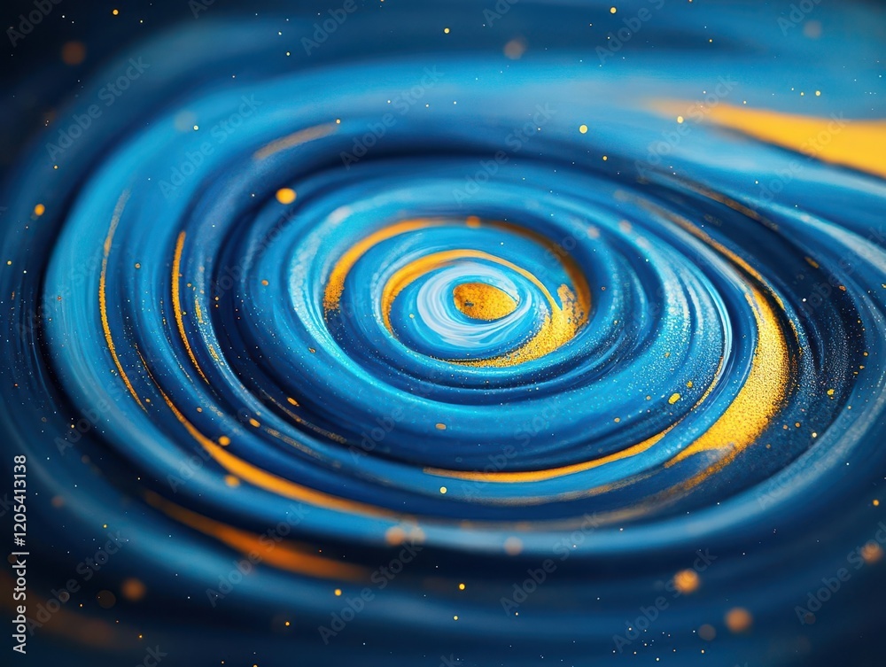 Poster vibrant blue and yellow swirl against an intense black background creating a dynamic and eye-catchin