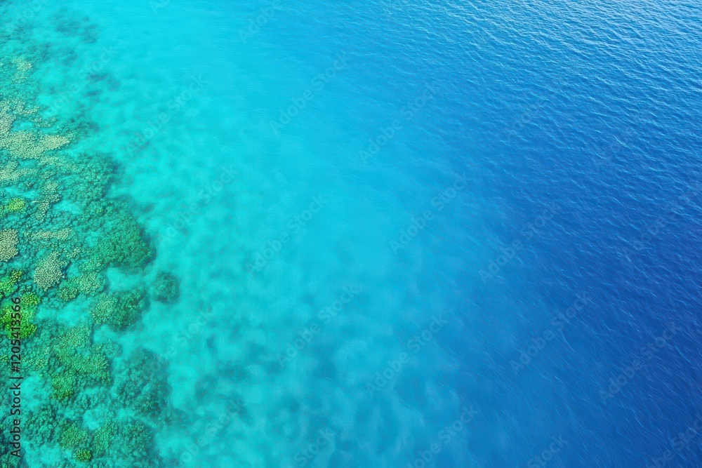 Poster vibrant coral reefs underneath crystal clear turquoise waters with sunlight filtering through creati