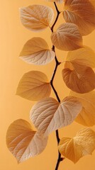 Obraz premium Delicate Golden Leaves Branch Against Orange Background