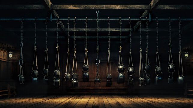 A photo of a row of suspension trainers hanging