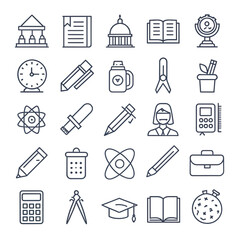 Fototapeta premium Collection of editable line icons representing school stationery items featuring books writing tools educational symbols and learning resources for design usages