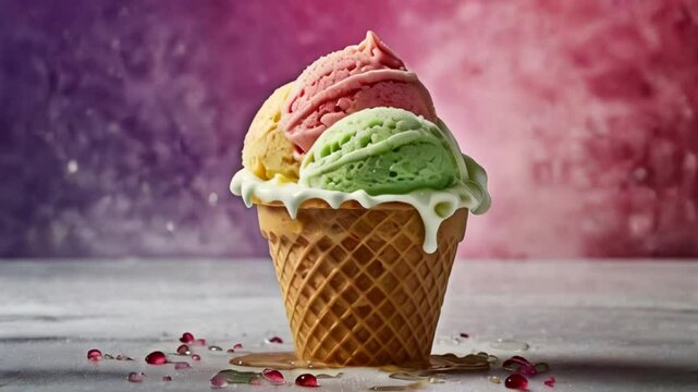 Coupe de glace et fond glacial color&eacute; anim&eacute;  | IA / AI 