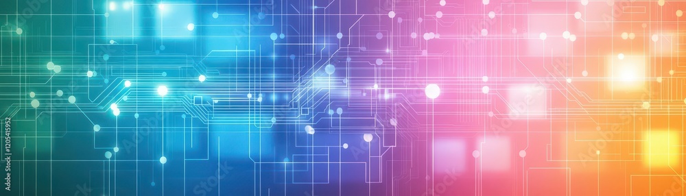 Poster vibrant colorful background featuring intricate circuit pattern evoking technology innovation creati