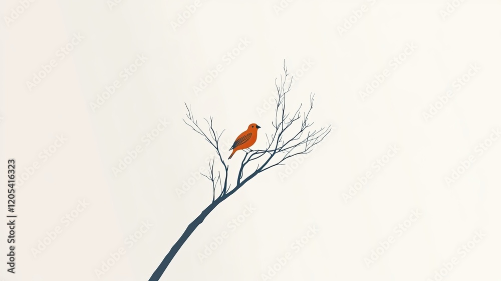 Aufkleber graceful bird resting quietly on a sparse branch against a minimalist white setting