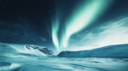 Fototapeta premium A stunning aurora borealis over a snowy landscape, Northern Lights scene, Majestic style