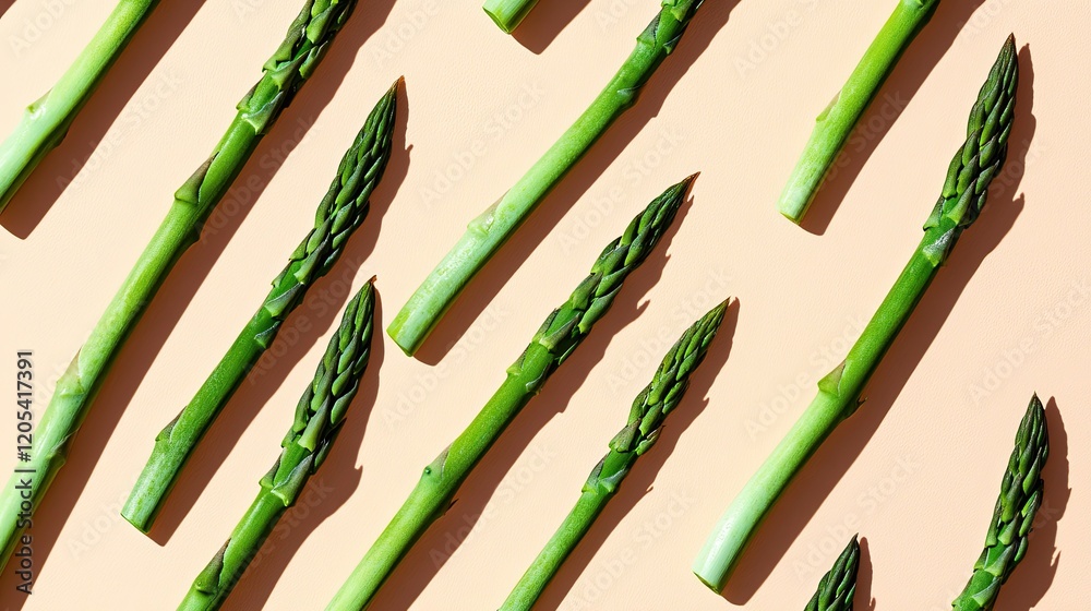 Poster delicate asparagus spears create a rhythmic pattern on a soft pastel background