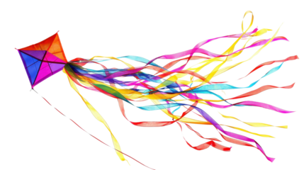 
Colorful kite flying with waving ribbons on transparent background 