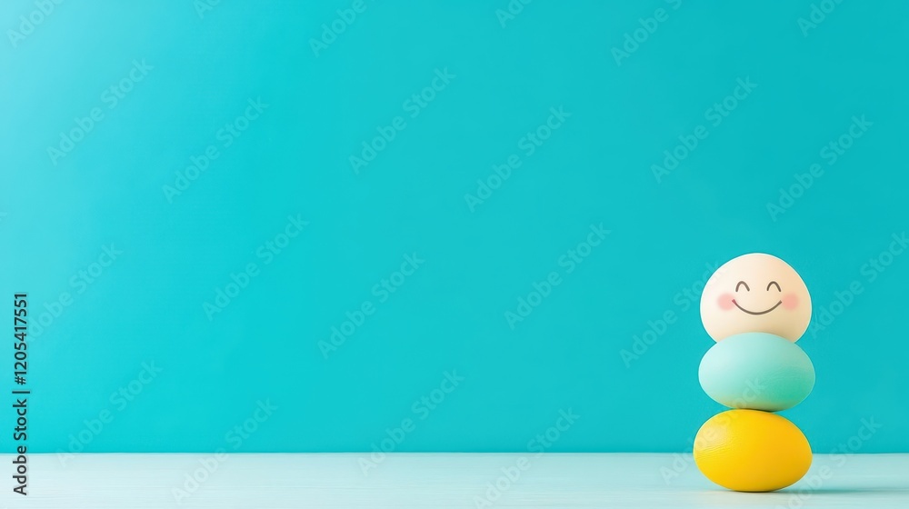 Poster Cheerful Small Egg with a Smiley Face Displaying Playful Whimsy and Innocence Against a Simple Background Evoking Joy and Lightheartedness in Life