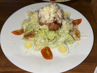 Healthy food. Healthy salad with fish and vegetables.