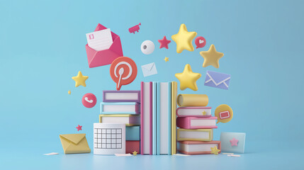 A 3D render illustration depicting the concept of SEO optimization, web analytics, and SEO marketing, Back to School: 3D Illustration of Educational Tools and Supplies