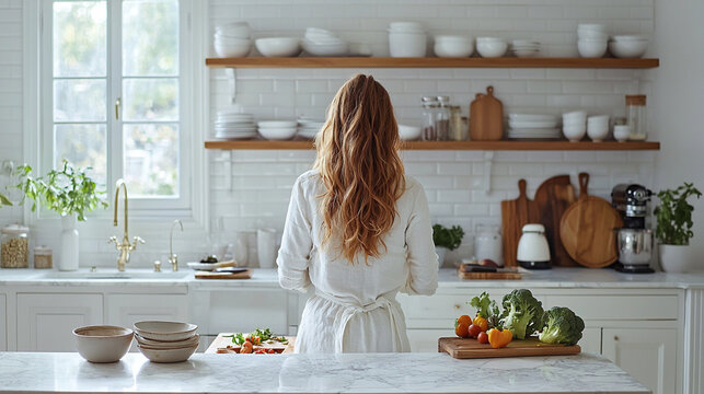 キッチンで料理をする女性の後ろ姿