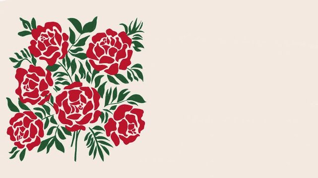 hand-drawn peonies, red flowers 