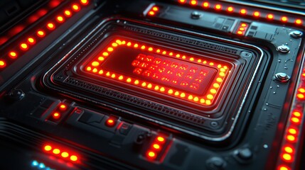 Obraz premium Futuristic Technology Device with Glowing Red Numbers and Circuitry
