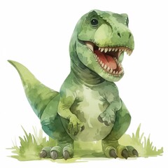 Fototapeta premium Adorable Watercolor T Rex Dinosaur Illustration Cartoon Baby Dino in Grass