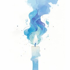 Fototapeta premium Serene Blue Watercolor Candle Flame Illustration Spiritual Peace Meditation Hope