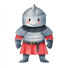 Obraz premium Adorable Cartoon Knight in Medieval Armor Watercolor Illustration Cute Character Design