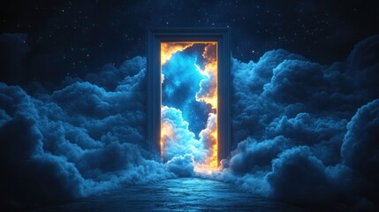 Obraz premium Celestial Doorway Night cloudscape, fiery portal