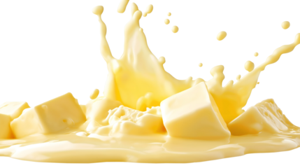 milk splashes with cubes of melting butter isolated png transparent cutout