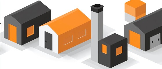 Fototapeta premium Isometric Illustration of Modern Small Buildings and Chimney